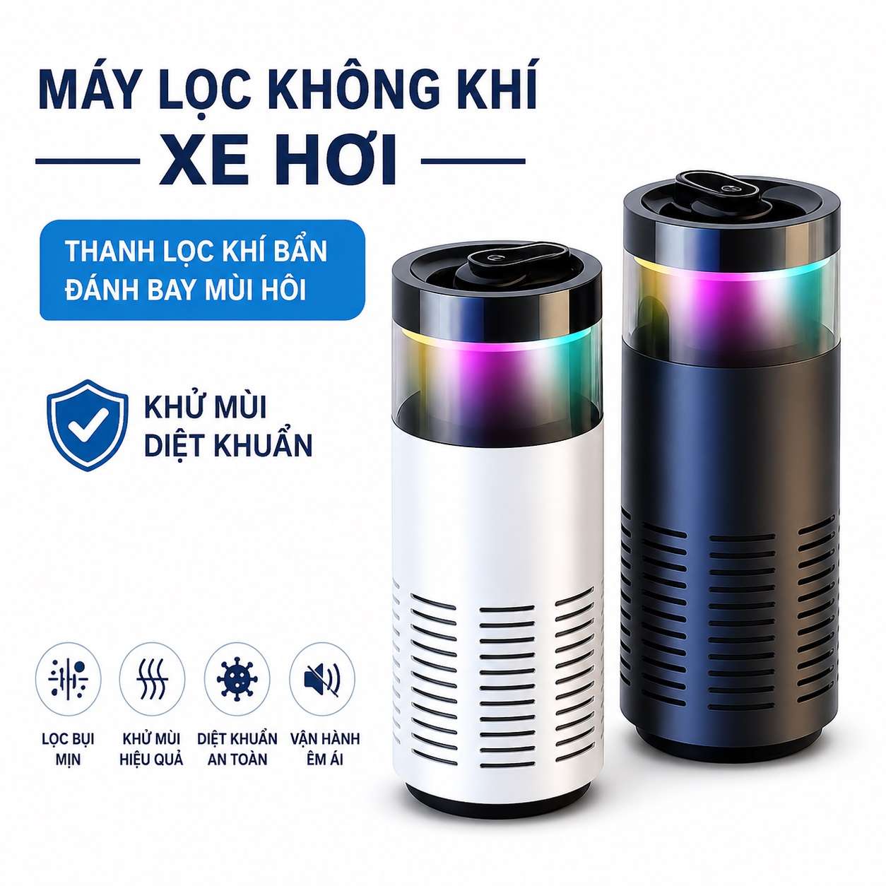 Máy Lọc Không Khí Ô Tô Mini Tạo Ion Âm Hepa 3 Lớp